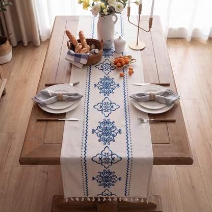 Luxe Embroidered Tablecloth – Sorella – full table from above