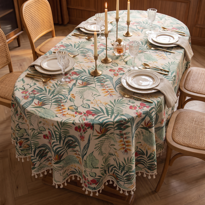 Retro Floral Round Tablecloth – full table from above