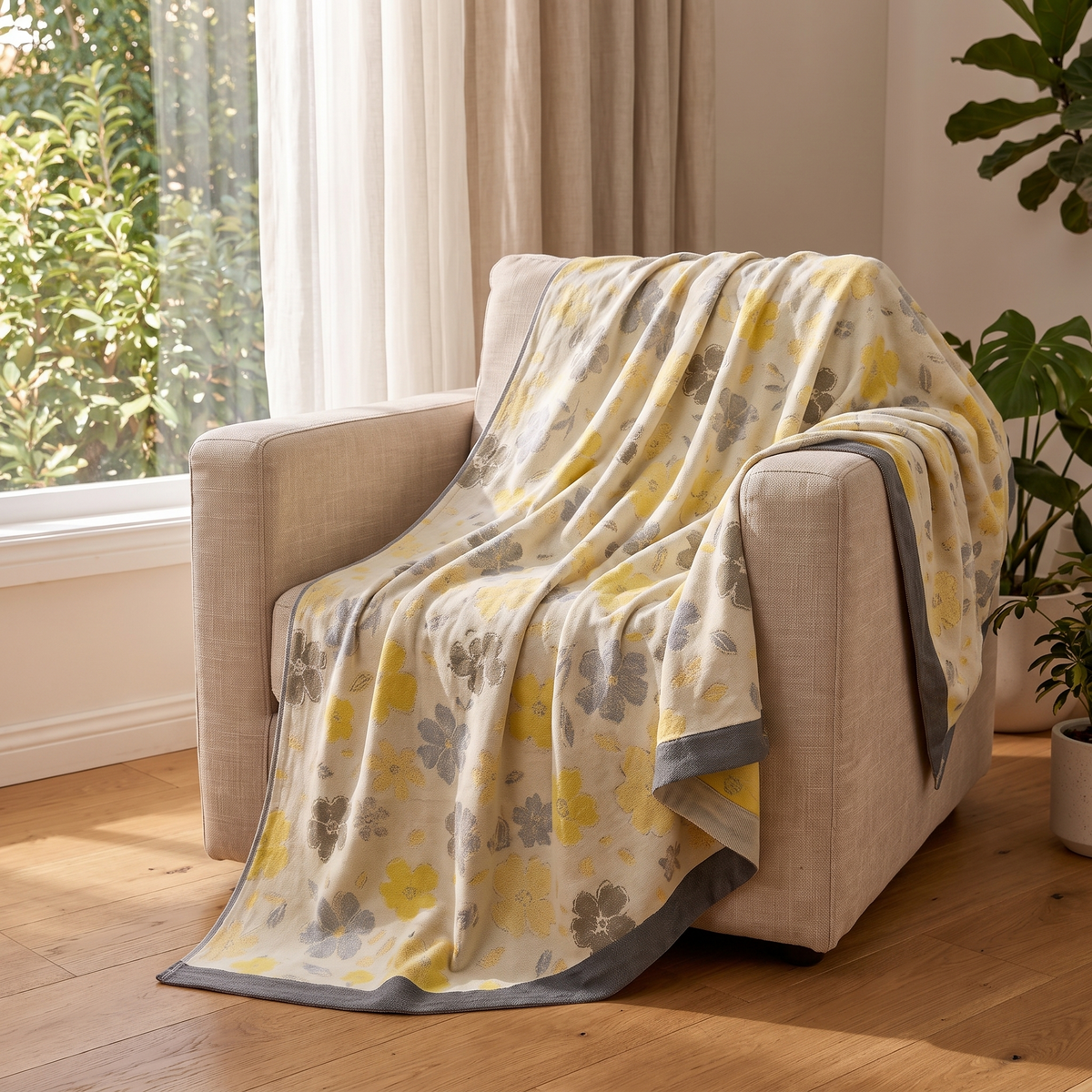 Maple Leaf Bamboo Cooling Blanket – draped over an armchair