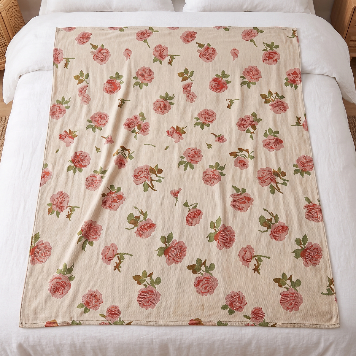 Rose Print Bamboo Cooling Blanket – full size laid flat