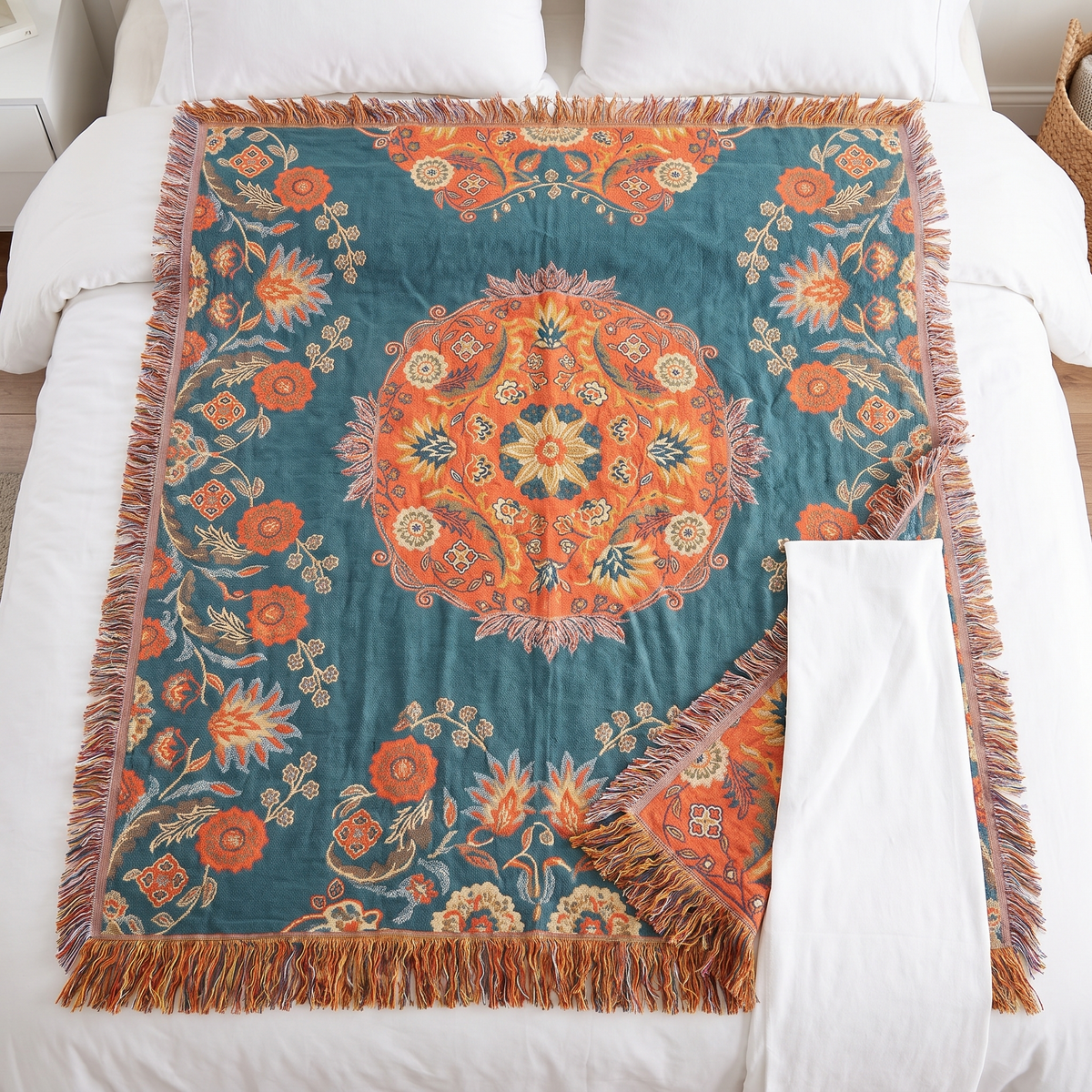 Marigold Reversible Cotton Throw Blanket – full size laid flat
