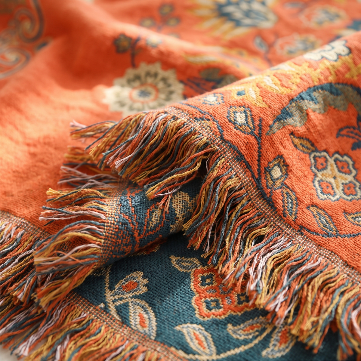 Marigold Reversible Cotton Throw Blanket – weave close-up