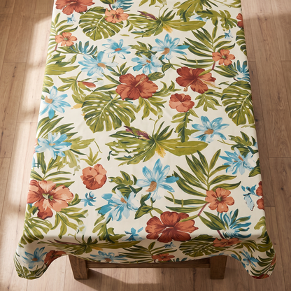 Monstera Leaf Cotton Tablecloth – full table from above