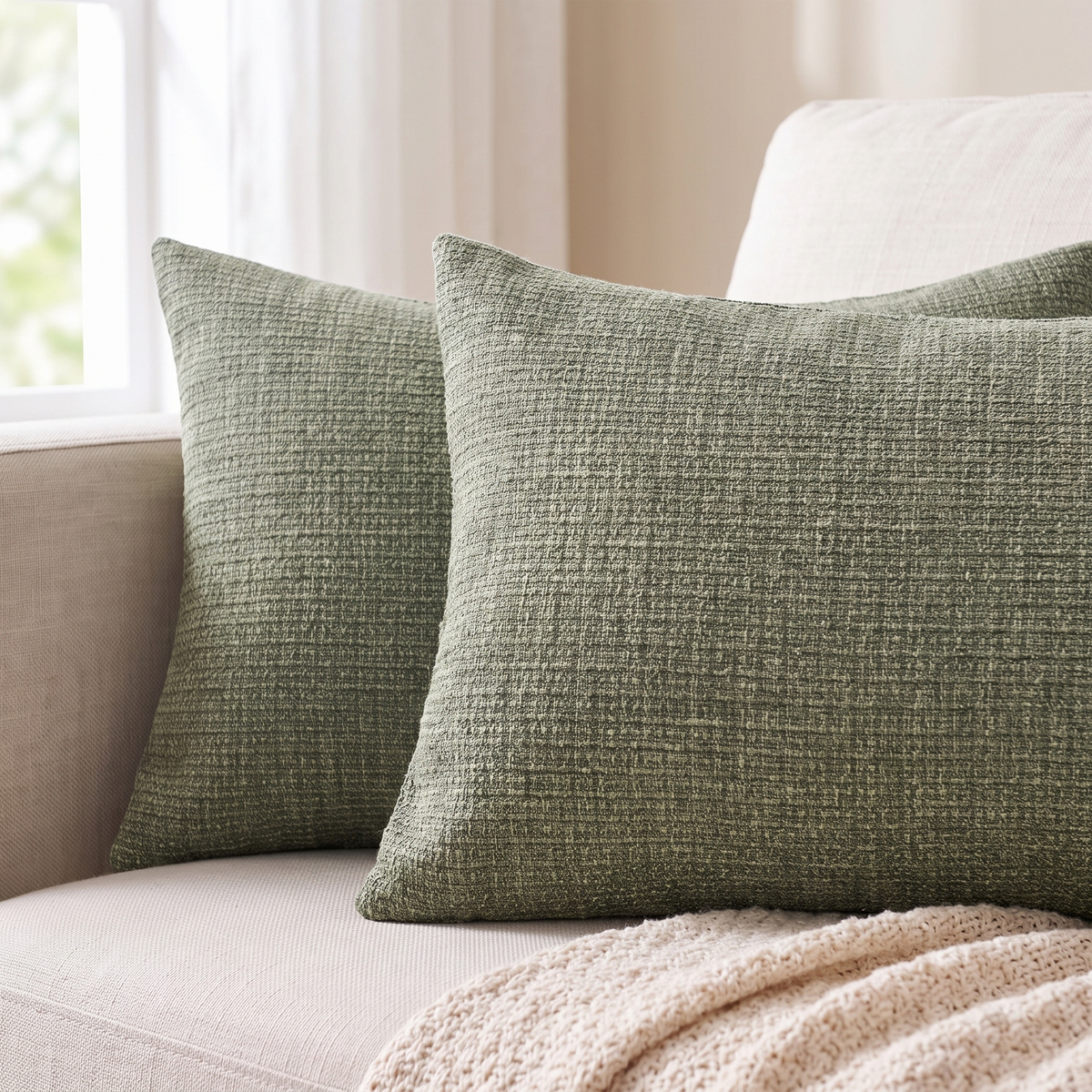 Linen Christmas Lumbar Cushion Cover – Grey Green – pattern and fabric close-up