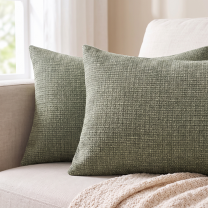 Linen Christmas Lumbar Cushion Cover – Grey Green – pattern and fabric close-up