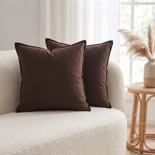 Cotton Linen Cushion Cover – Brown – styled on a sofa