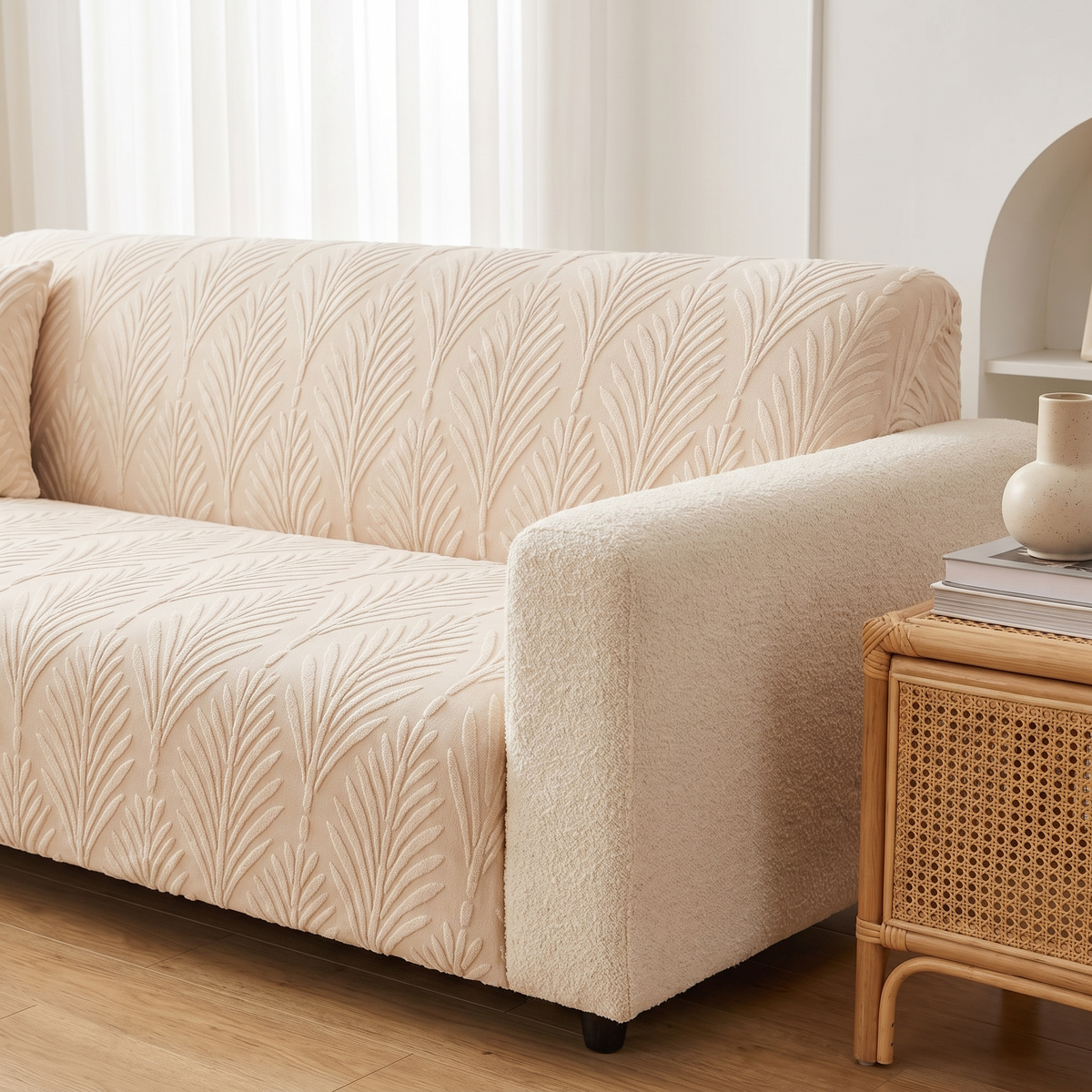 Elastic Jacquard Chair Cover – Textured Weave – fitted on a dining chair