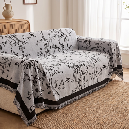 Elegant Chenille Couch Cover – Textured Weave – fitted on a sofa