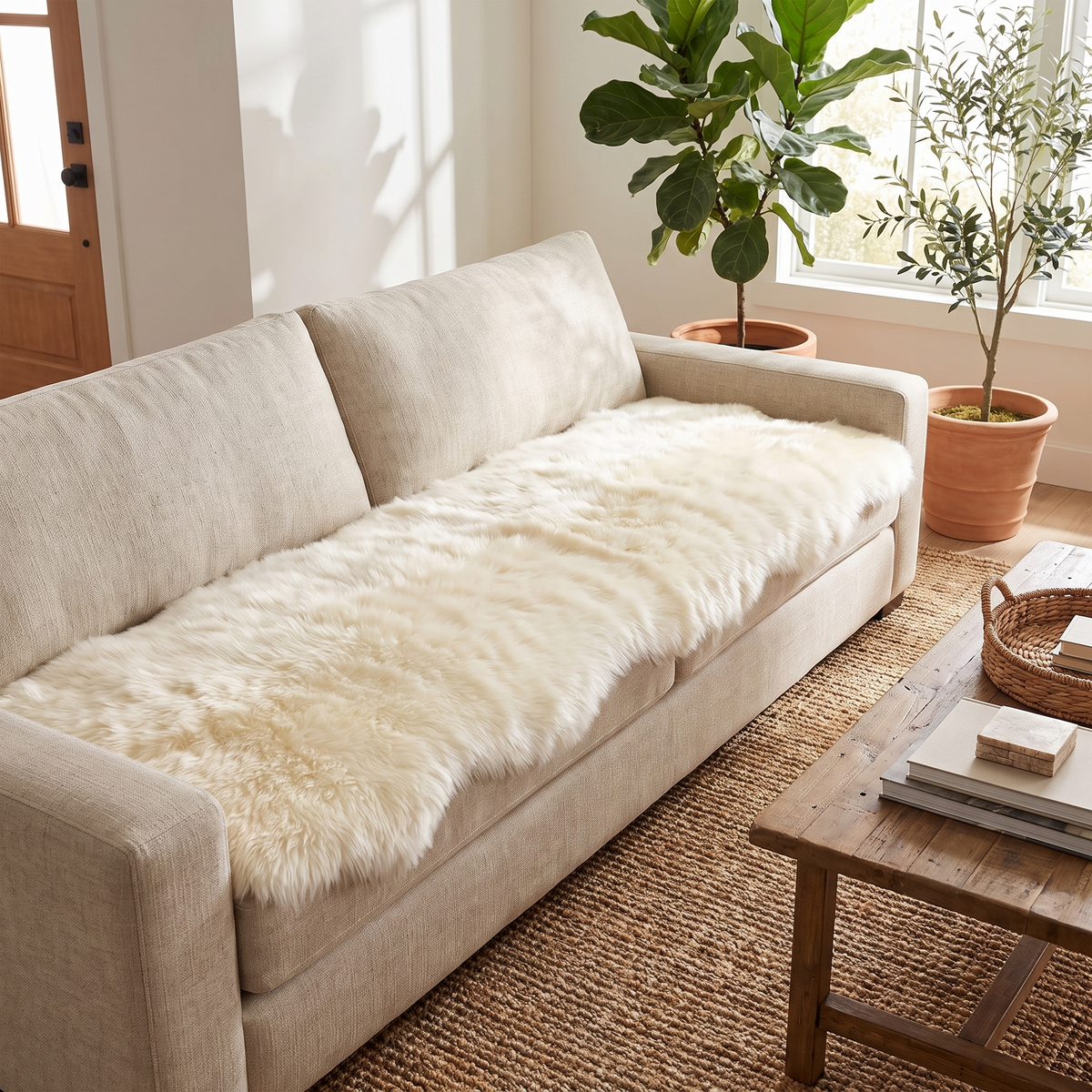 Faux Fur Plush Couch Cover – fitted on a sofa