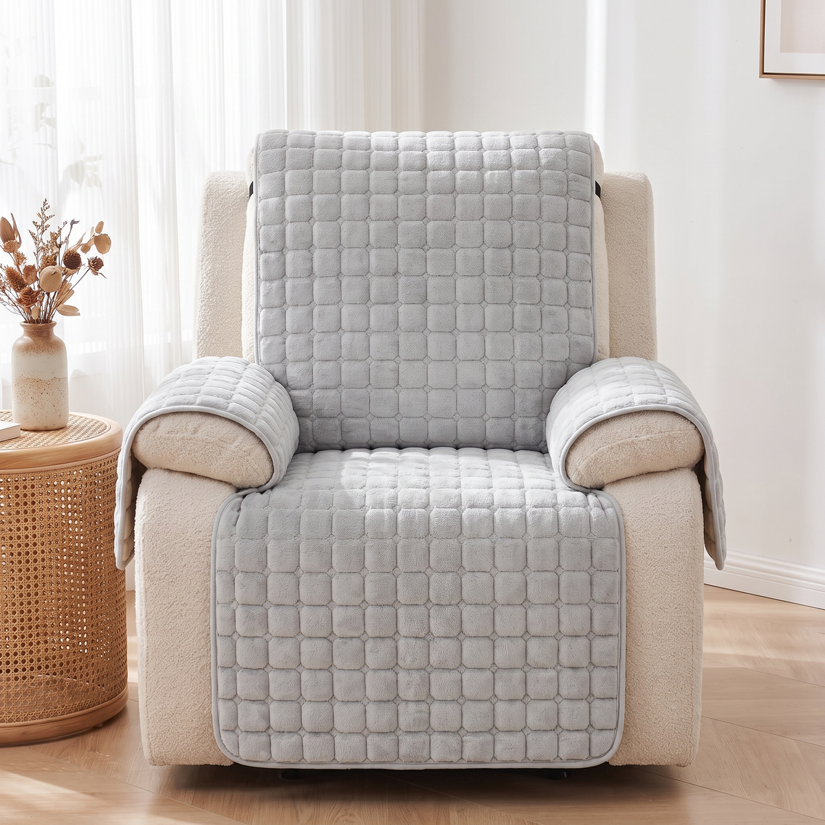Grid Quilted Recliner Cover – fitted on a sofa