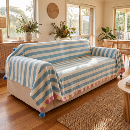 Pastel Striped Couch Cover – Atelier – fitted on a sofa