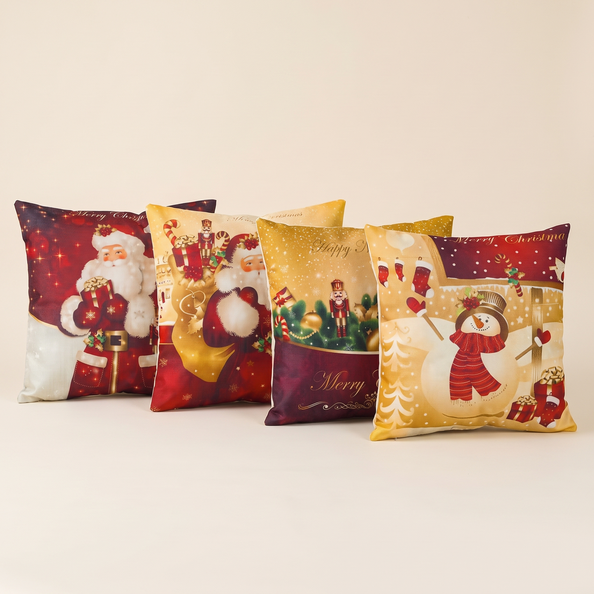 Santa & Snowman Christmas Cushion Covers – Set of 4 – all designs side by side
