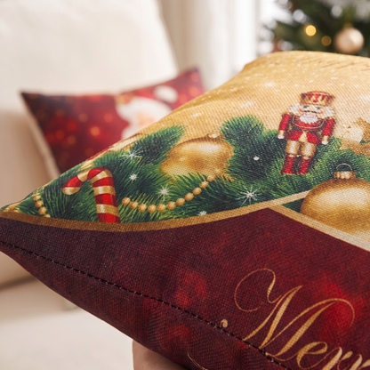 Santa & Snowman Christmas Cushion Covers – Set of 4 – print close-up
