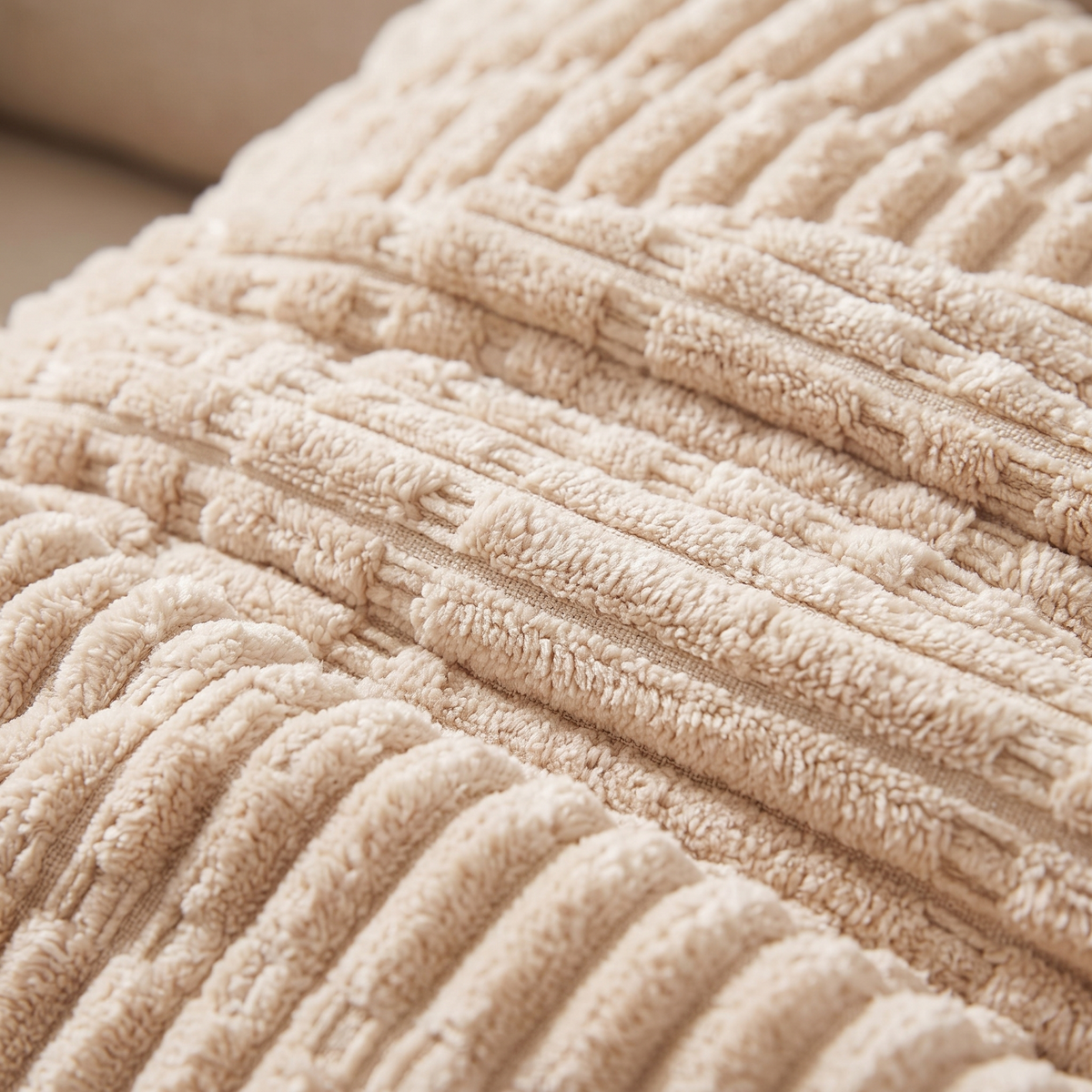 Neutral Striped Plush Cushion Covers – Set of 4 – print close-up