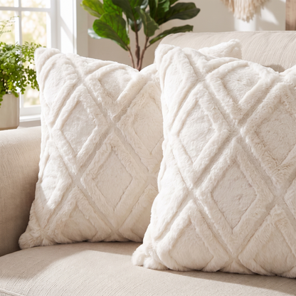3D Pattern Faux Fur Cushion Cover – Beige – pattern and fabric close-up