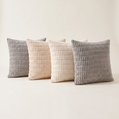 Neutral Striped Plush Cushion Covers – Set of 4 – all designs side by side