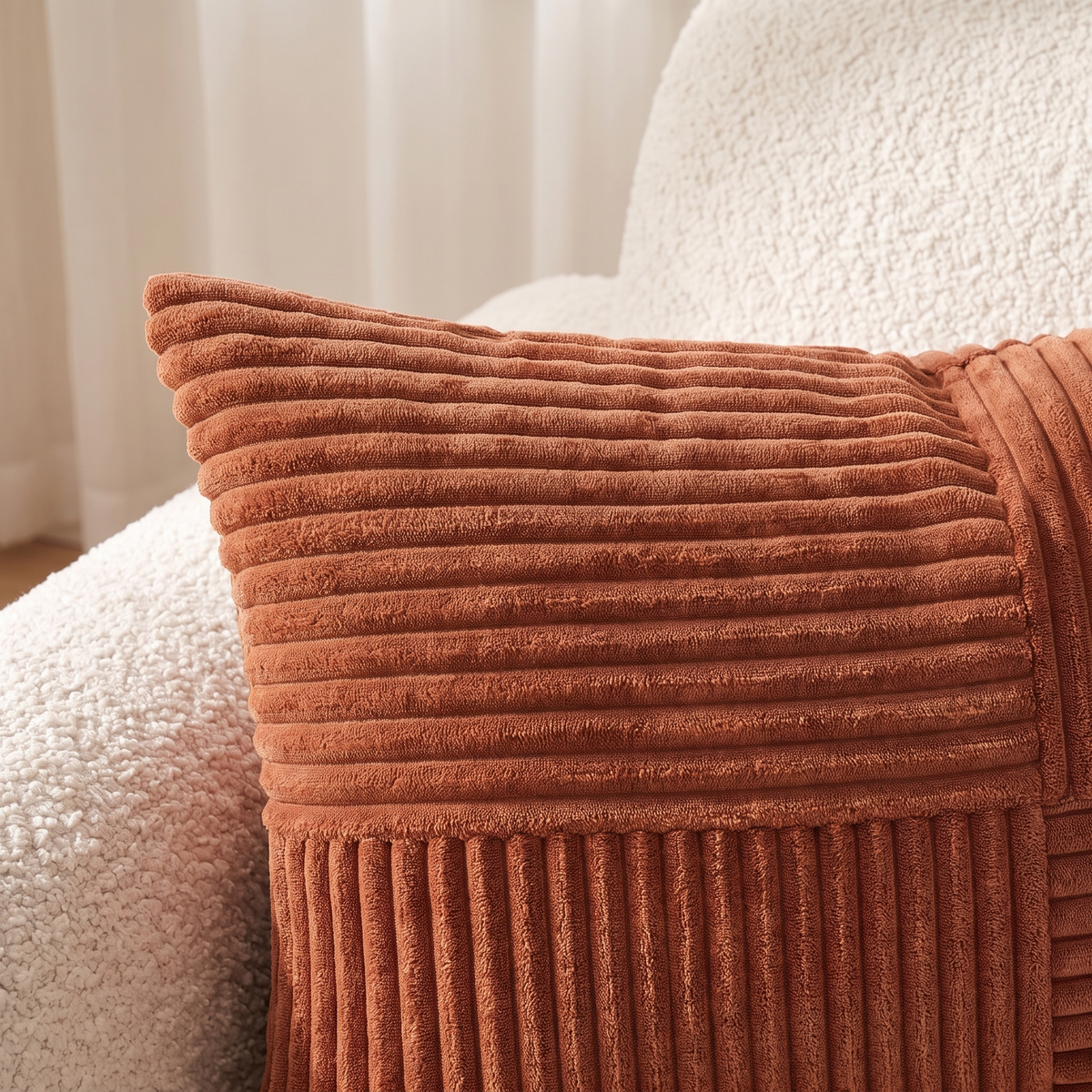 Striped Corduroy Lumbar Cushion Cover – Terracotta – pattern and fabric close-up
