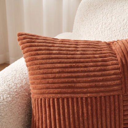 Striped Corduroy Lumbar Cushion Cover – Terracotta – pattern and fabric close-up