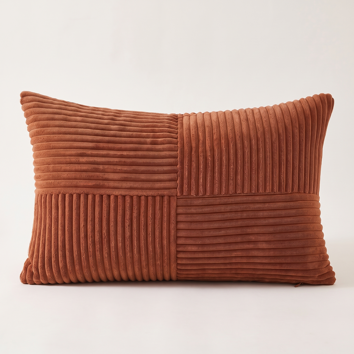 Striped Corduroy Lumbar Cushion Cover – Terracotta – front view