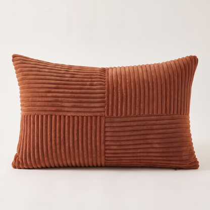 Striped Corduroy Lumbar Cushion Cover – Terracotta – front view