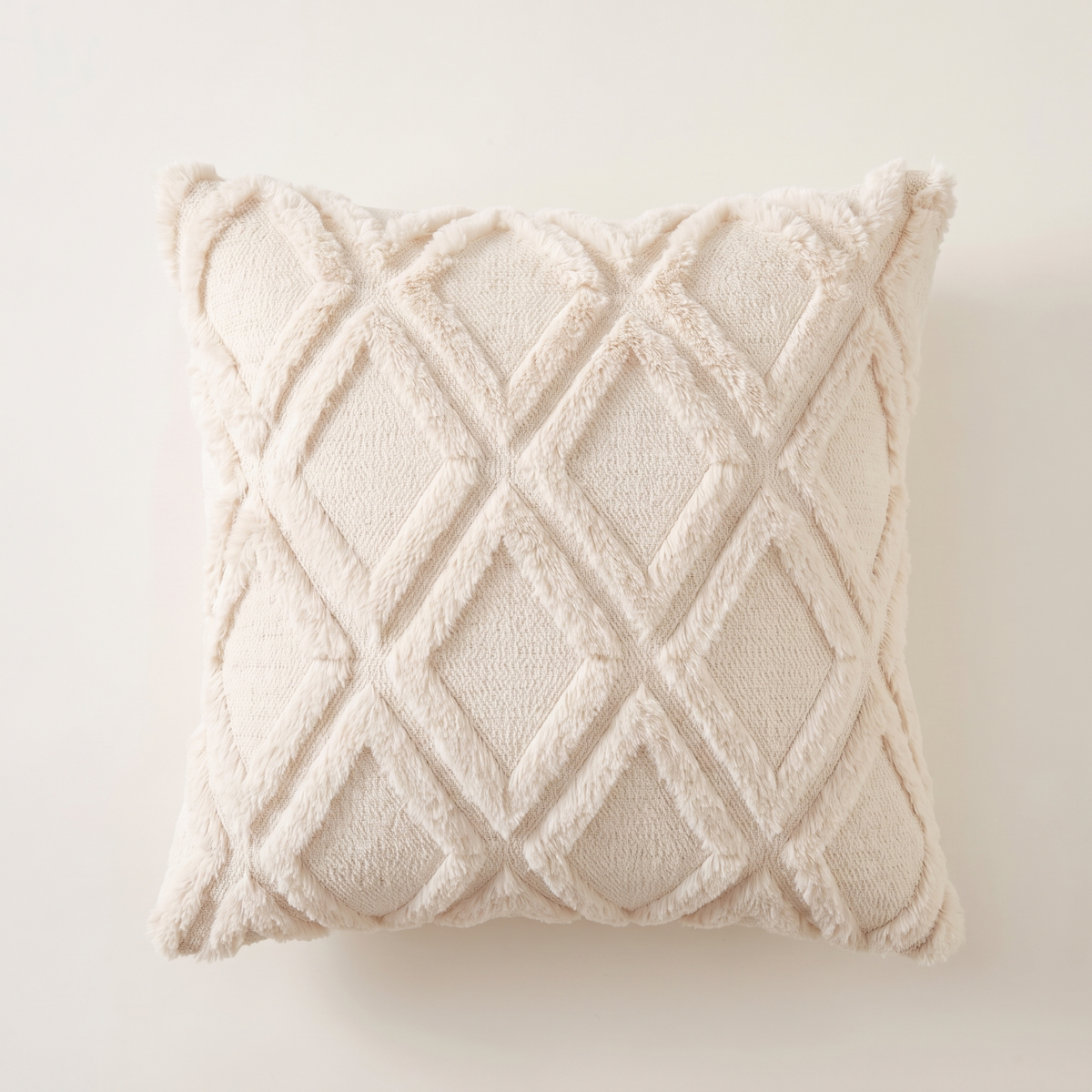 3D Pattern Faux Fur Cushion Cover – Beige – front view