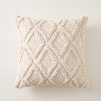 3D Pattern Faux Fur Cushion Cover – Beige – front view