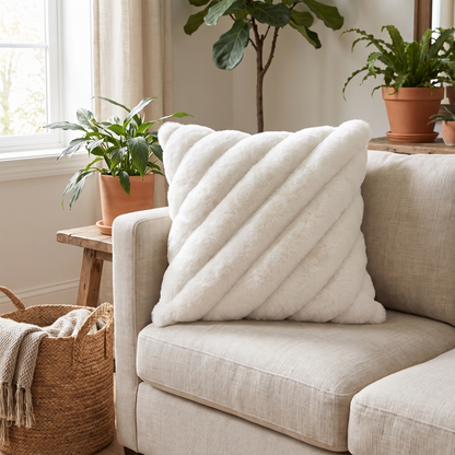 Faux Fur Cushion Cover – Rabbit Soft – styled on a sofa