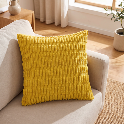 Plush Ridge Cushion Cover – Channel Texture – styled on a sofa