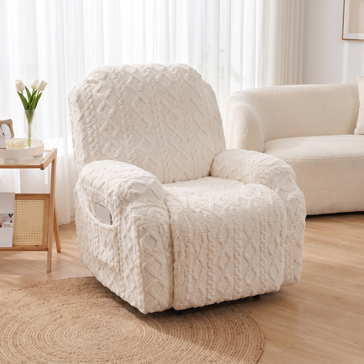 Jacquard Stretch Recliner Sofa Cover – Grey – fitted on a sofa