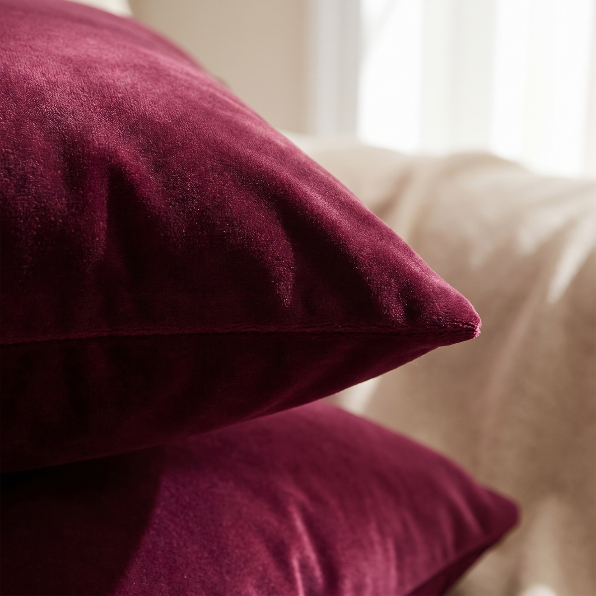 Thick Velvet Cushion Cover – Burgundy Red – fabric close-up