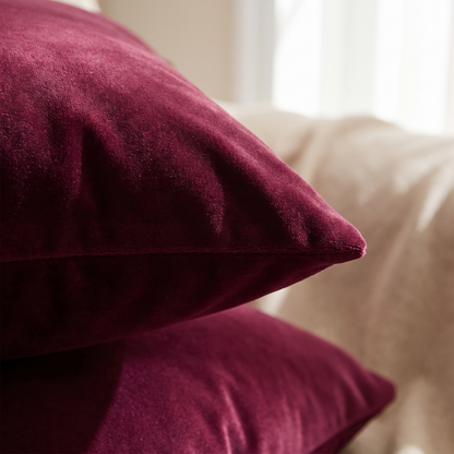 Thick Velvet Cushion Cover – Burgundy Red – fabric close-up