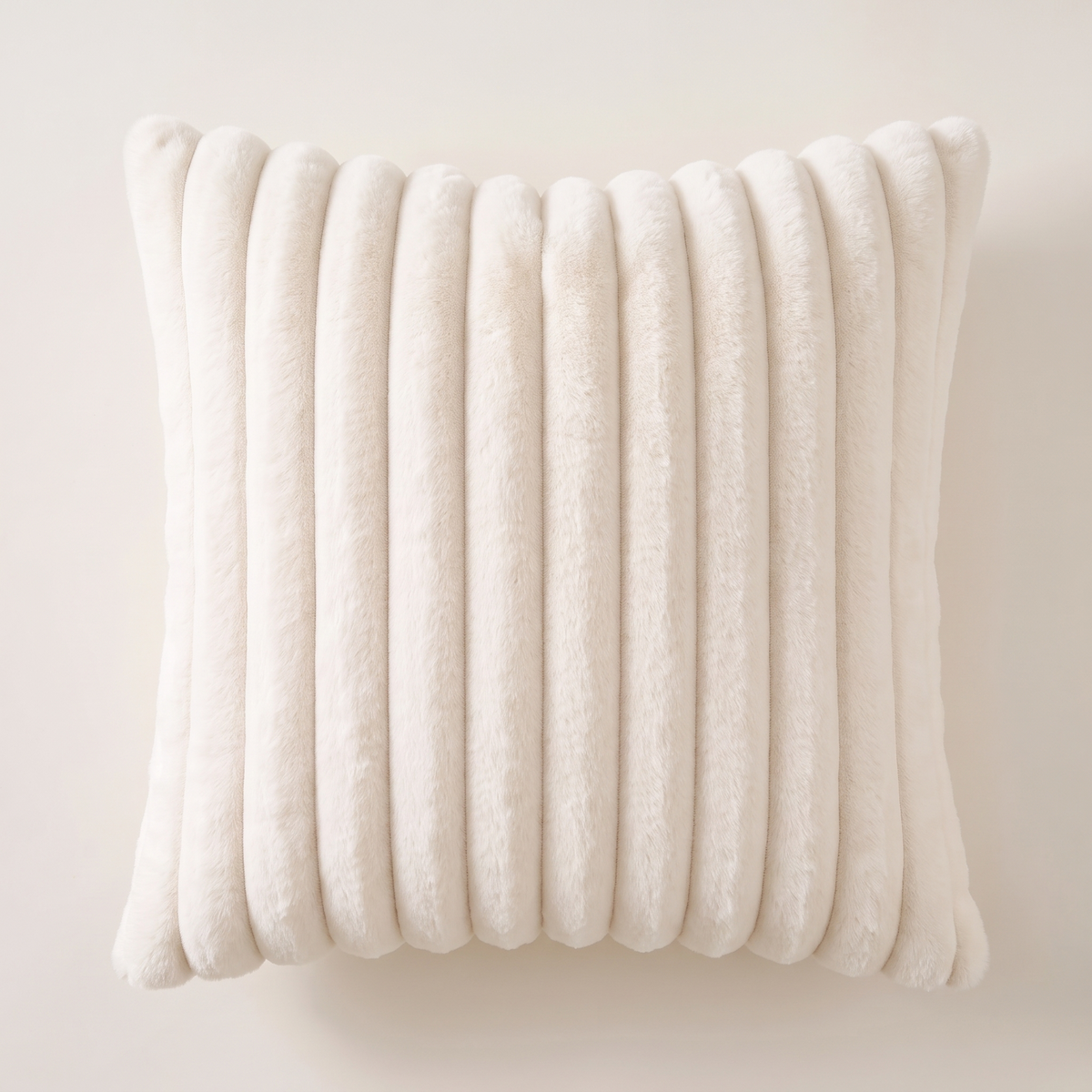 Striped Faux Fur Cushion Cover – Cream – front view