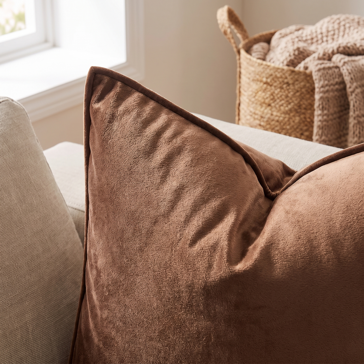 Solid Velvet Cushion Cover – Brown – fabric close-up