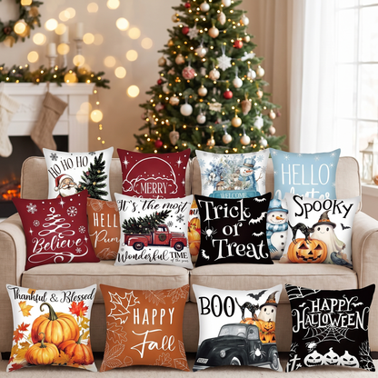 Farmhouse Winter Holiday Cushion Cover Collection – full set styled on a sofa
