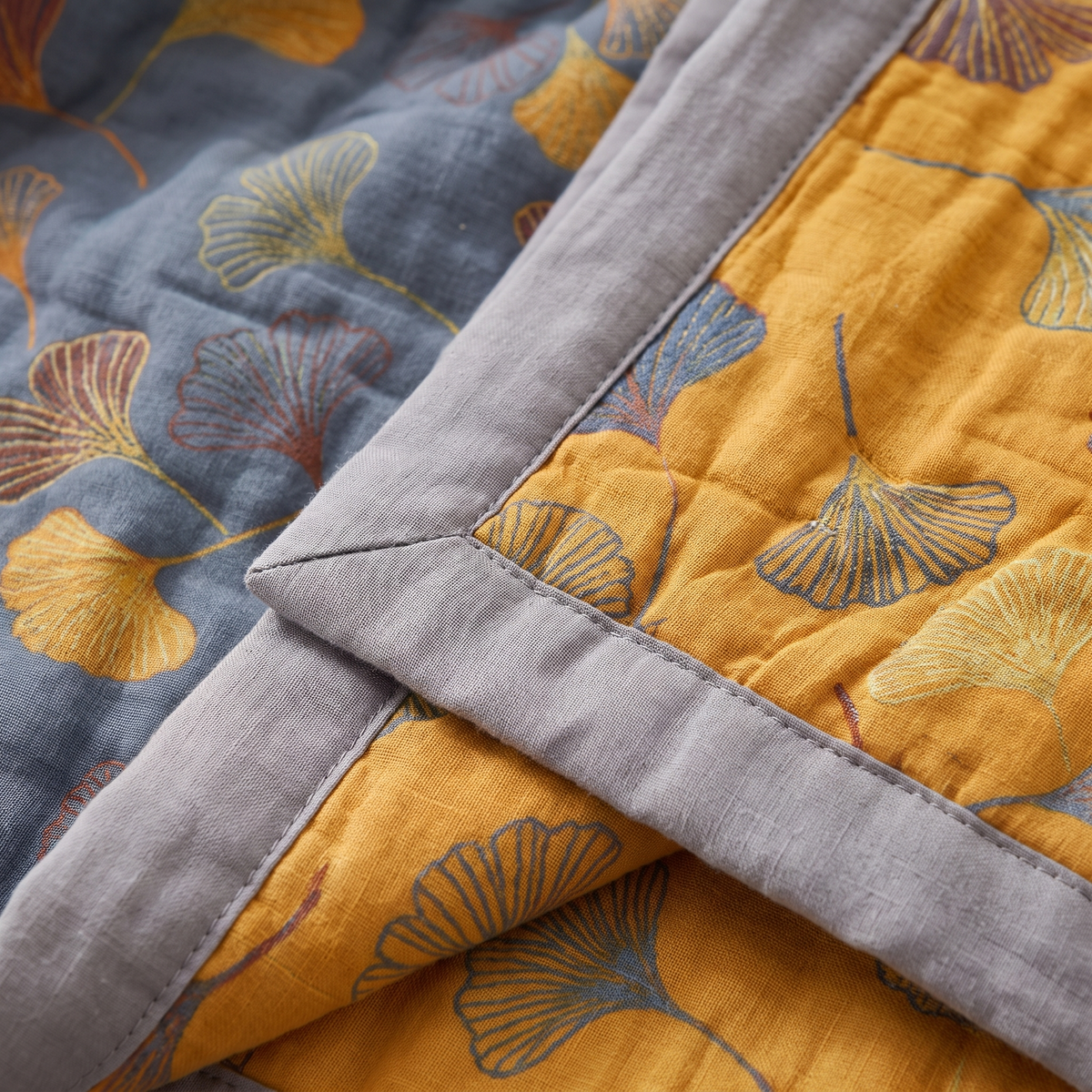 Ginkgo Leaf Cotton Throw Blanket – weave close-up