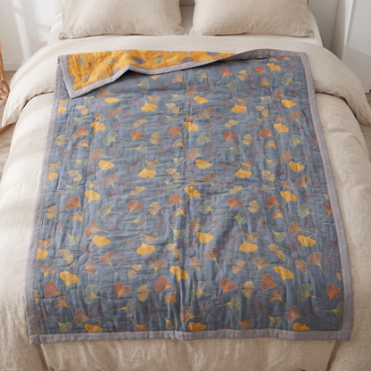 Ginkgo Leaf Cotton Throw Blanket – full size laid flat