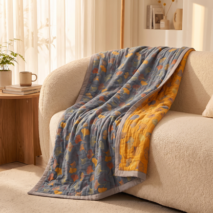 Ginkgo Leaf Cotton Throw Blanket – draped over an armchair