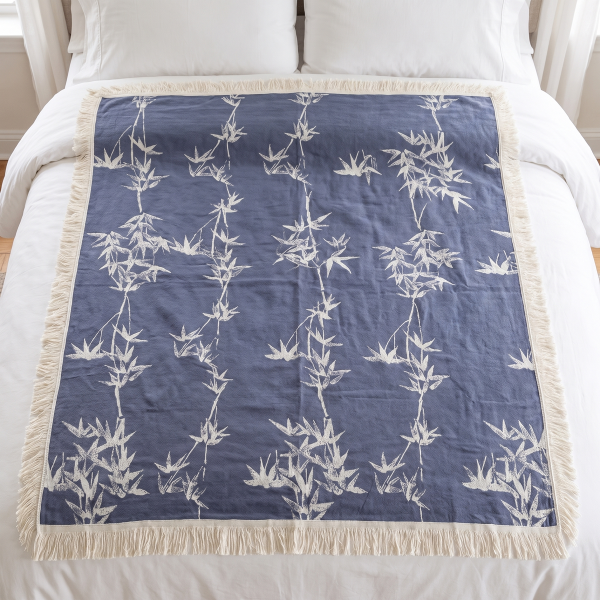 Bamboo Cotton Reversible Jacquard Throw Blanket – full size laid flat