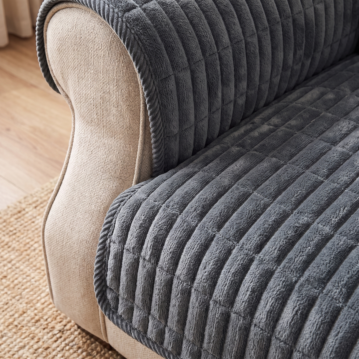 Cosy Quilted Couch Cover Protector – tucked edge detail