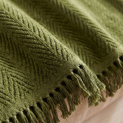 Herringbone Chenille Tassel Couch Cover – fabric close-up