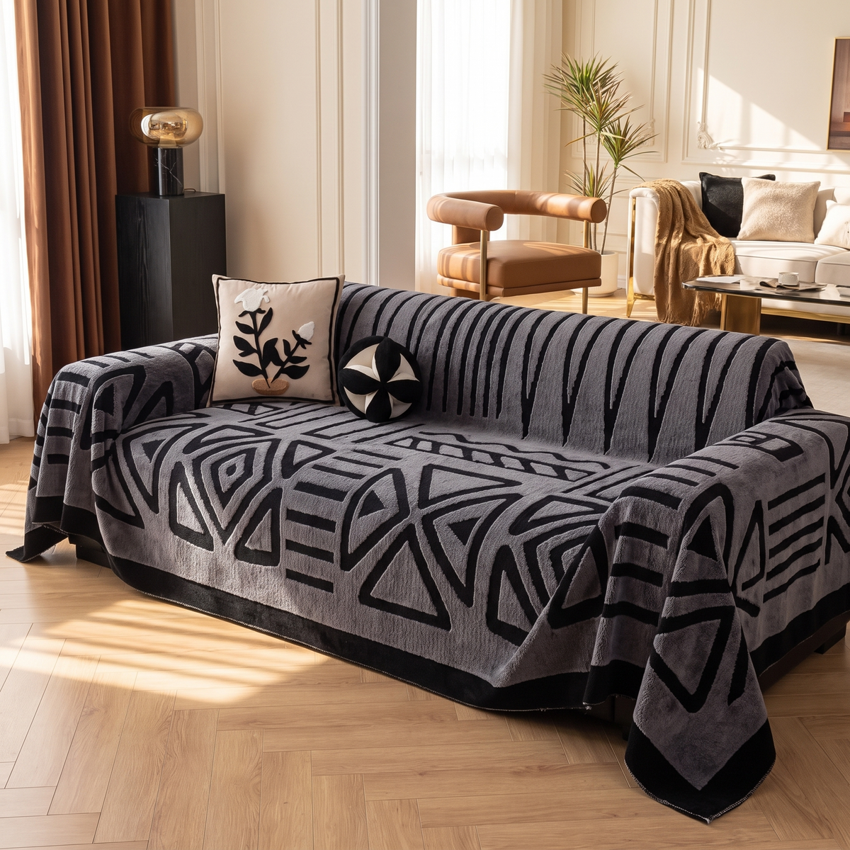 Luxury Urban Maze Couch Cover – three-quarter view showing fit