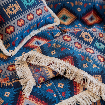 Nomad Boho Couch Cover – Tassel Trim – fabric close-up