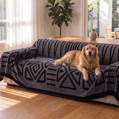 Luxury Urban Maze Couch Cover – with a dog on the sofa
