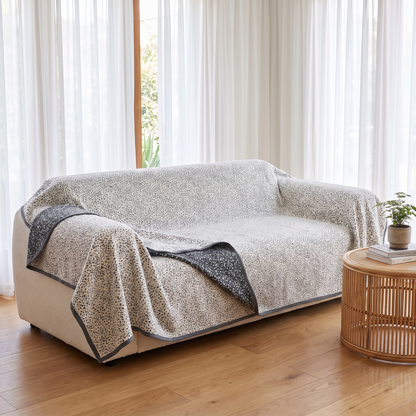 Nordic Speckle Reversible Couch Cover – three-quarter view showing fit