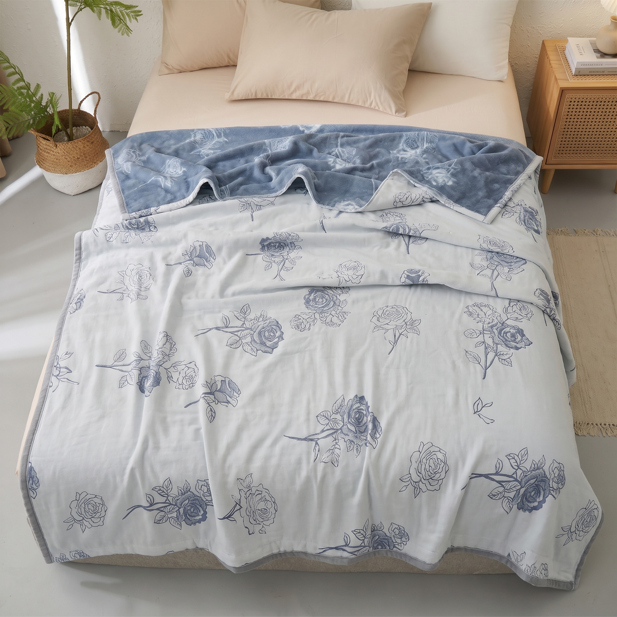 Serenity Rose Cotton Throw Blanket – full size laid flat