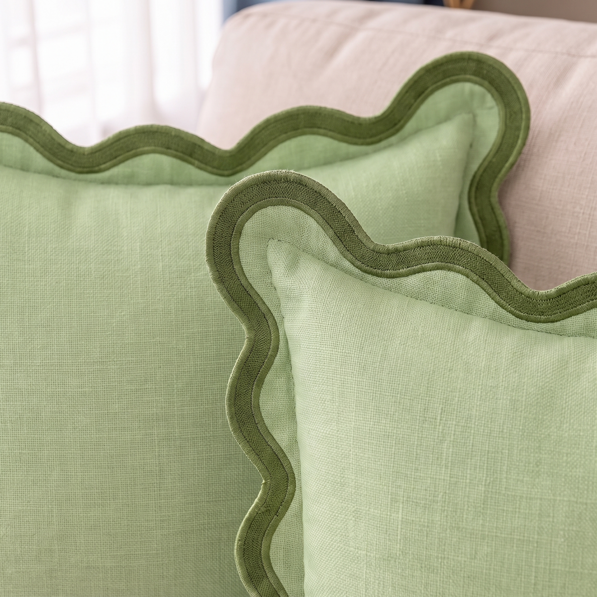 Boho Cotton Christmas Cushion Cover – Sage – pattern and fabric close-up