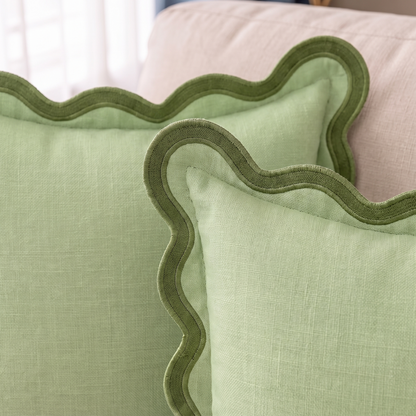 Boho Cotton Christmas Cushion Cover – Sage – pattern and fabric close-up