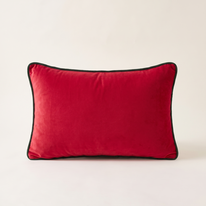 Velvet Christmas Lumbar Cushion Cover – Red with Green Piping – front view
