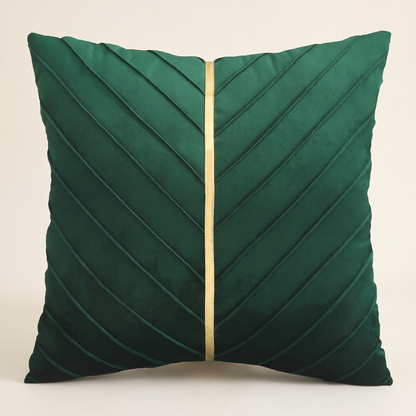 Velvet Christmas Cushion Cover – Forest Green & Gold – front view