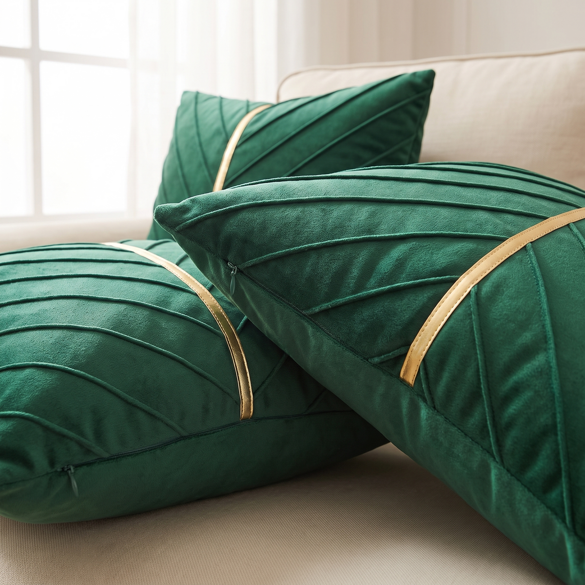 Velvet Christmas Cushion Cover – Forest Green & Gold – pattern and fabric close-up